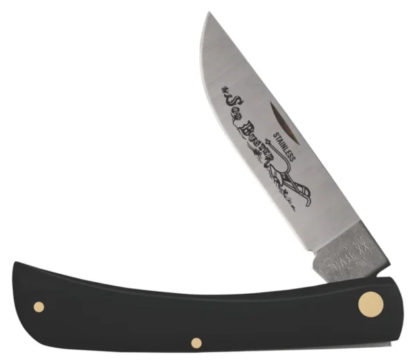 Case 00092 Sod Buster  3.70" Folding Skinner Plain Etched As-Ground Tru-Sharp SS Blade/Smooth Black Synthetic Handle