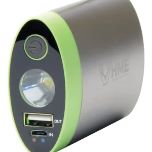 HME HW Hand Warmer with Light ABS Plastic Sliver w/Green Accent Rechargeable Lithium Ion