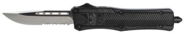CobraTec Knives MBCTK1MDS CTK-1  Medium 3" OTF Drop Point Part Serrated D2 Steel Blade/Black Aluminum Handle Features Glass Breaker Includes Pocket Clip