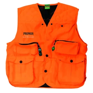 Primos 65703 Gunhunter's Hunting Vest XL Blaze Orange Features Compass & LED Light
