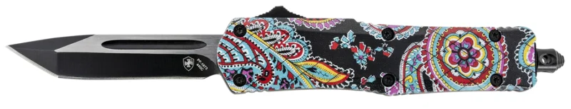 Templar Knife SQT231 Quilt Gen II Small 2.69" OTF Tanto Plain Black Oxide Stonewashed 440C SS Blade/4.31" Multi-Colot Aluminum Handle Features Glass Breaker Includes Pocket Clip/Sheath