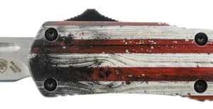 Templar Knife SWUS232 Wood US Flag Gen II Small 2.69" OTF Tanto Plain Powder Coated 440C SS Blade/ 4.31" Painted Wood Grain US Flag Aluminum Handle Features Glass Breaker Includes Pocket Clip/Sheath