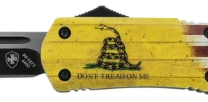 Templar Knife LDTOM231 Don't Tread on Me Gen II Large 3.50" OTF Tanto Plain Black 440C SS Blade Red,White,Blue,Yellow Zinc Aluminum Alloy Handle Features Glass Breaker/Pocket Clip
