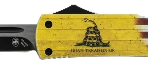 Templar Knife MDTOM331 Don't Tread on Me Gen II Slim 3.50" OTF Drop Point Plain Black 440C SS Blade Red,White,Blue,Yellow Zinc Aluminum Alloy Handle Features Glass Breaker/Pocket Clip