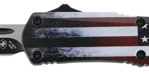 Templar Knife SUS231 US Flag Gen II Small 2.69" OTF Tanto Plain Black Oxide Stonewashed 440C SS Blade/4.31" US Flag Aluminum Handle Features Glass Breaker Includes Pocket Clip/Sheath