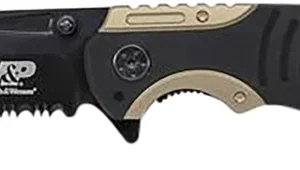 Smith & Wesson Knives SWP13BSCP M&P  3.50" Folding Drop Point Part Serrated Stonewashed 8Cr13MoV SS Blade/Black & Tan Aluminum Handle Includes Pocket Clip