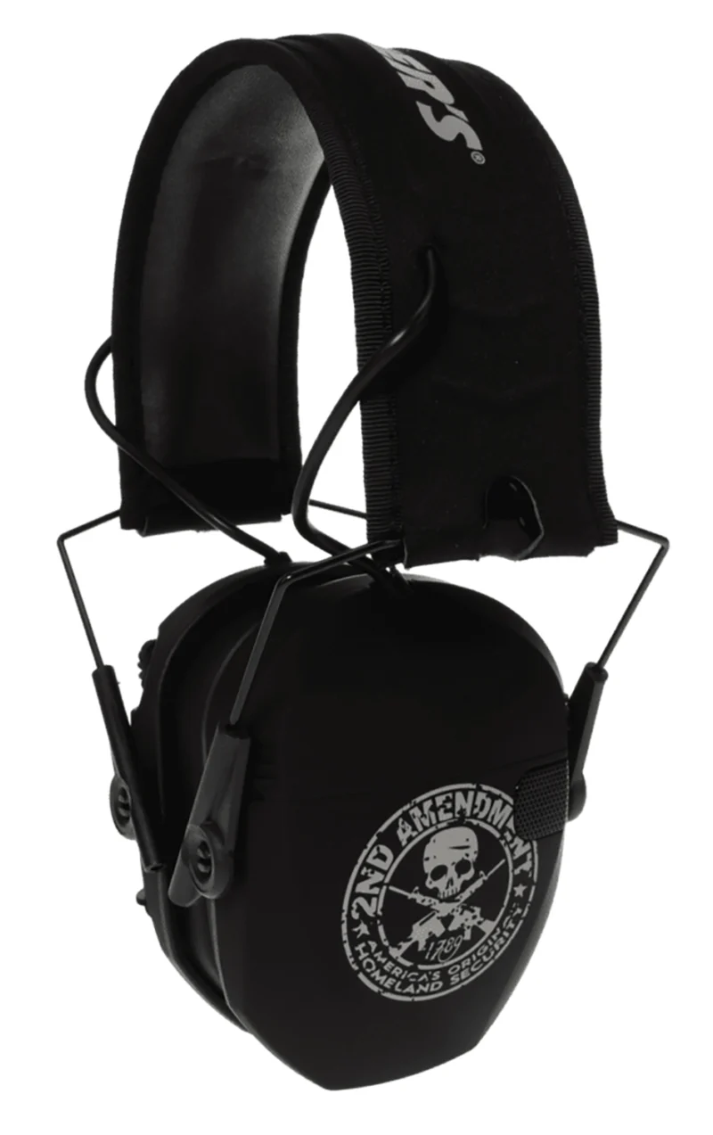 Walker's GWPRSEMFS2A Razor Slim Electronic Freedom Muff 23 dB Over the Head Black w/Distressed 2nd Amendment Polymer