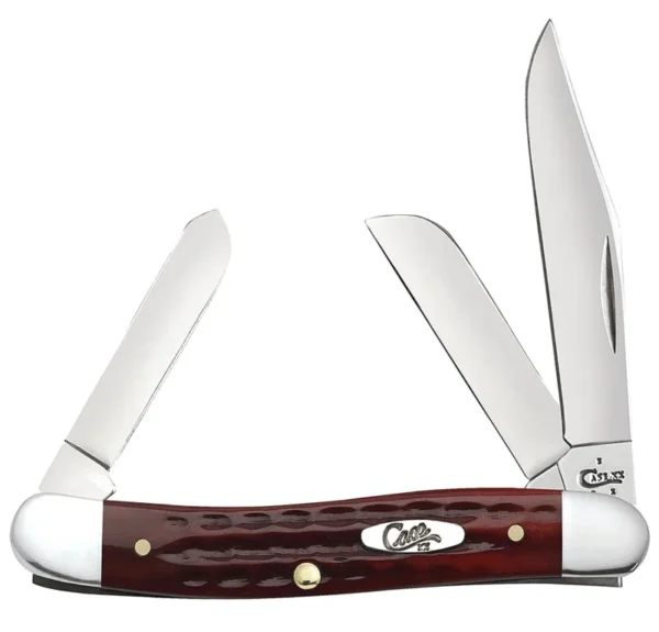Case 00786 Stockman  Medium 2.57"/1.88"/1.71" Folding Clip/Sheepsfoot/Spey Plain Mirror Polished Tru-Sharp SS Blade/Corn Cob Jigged Old Red Bone Handle