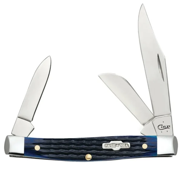 Case 02806 Stockman  Medium 2.42"/1.58"/1.57" Folding Clip/Sheepsfoot/Pen Plain Mirror Polished Tru-Sharp SS Blade/Rogers Corn Cob Jigged Blue Bone Handle