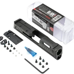 Strike Industries P365-SLIDE-BK Strike Replacement Slide Black Stainless Steel with Ports & Optics Cut for Sig P365 Includes Charging Handle