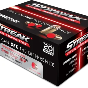 Ammo Inc 9115JHPSTRKRED Streak Visual (RED)  9mm Luger 115gr Jacketed Hollow Point 20 Per Box/10 Case