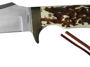Uncle Henry old 1100035 Next Gen Staglon  4.25" Skinner Plain Satin Stainless Steel Blade 4.25" Staglon Handle Features Brass Finger Guard Includes Sheath