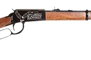 Rossi RL22181WDEN19 Rio Bravo  Full Size 22 LR 15+1 18" Polished Black Steel Barrel, Polished Black w/July 4 Eagle Engraving Aluminum Receiver, Fixed German Beechwood Wood Stock