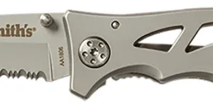 Smiths Products 51009 Caprella  2.95" Folding Drop Point Part Serrated Bead Blasted 400 SS Blade/Silver Skeletonized Stainless Steel Handle Includes Pocket Clip