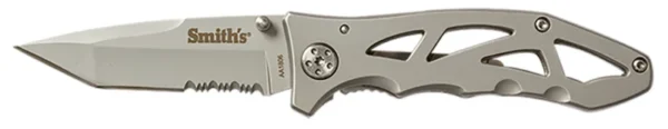 Smiths Products 51009 Caprella  2.95" Folding Drop Point Part Serrated Bead Blasted 400 SS Blade/Silver Skeletonized Stainless Steel Handle Includes Pocket Clip