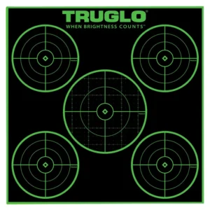 TruGlo TG11A25 Tru-See 5-Bull Target Self-Adhesive Heavy Paper Black/Green 12"x12" 5-Bullseye 25 Pack