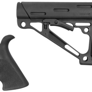 Hogue 15055 OverMolded Combo Kit Black Synthetic with Rubber Overmold, Collapsible Stock, Beavertail Grip with Finger Grooves, Fits Commercial Buffer Tube (Tube Not Included)