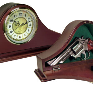 Peace Keeper MGC Mantle Gun Clock Front Panel Entry Mahogany Stain Wood Holds 1 Handgun 14.62" L x 7.37" H x 3.75" D