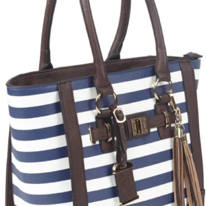 Bulldog BDP050 Tote Purse w/Holster Navy Stripe Leather Most Sm Pistols & Revolvers Right Hand