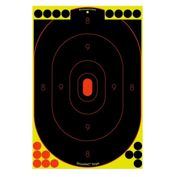 Birchwood Casey 34617 Shoot-N-C Reactive Target Self-Adhesive Paper Black/Yellow/Red 12"x18" Oval Silhouette 12 Pack