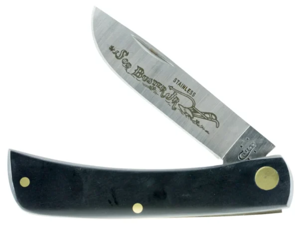Case 00095 Sod Buster Jr. 2.80" Folding Skinner Plain Etched As-Ground Stainless Steel Blade Black Synthetic Handle