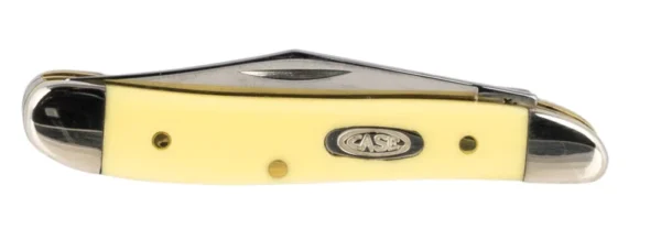 Case 00030 Peanut  2.10"/1.53" Folding Clip/Pen Plain Tumble Polish Chrome Vanadium Blade/Smooth Yellow Synthetic Handle