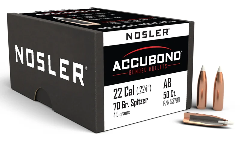 Nosler 53780 AccuBond 22Cal 70gr Spitzer Point 50/Box