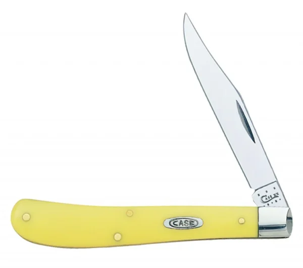 Case 031 S Trapper Slimline 3.25" Folding Clip Point Plain Tumble Polish Chrome Vanadium Steel Blade Yellow Synthetic Handle