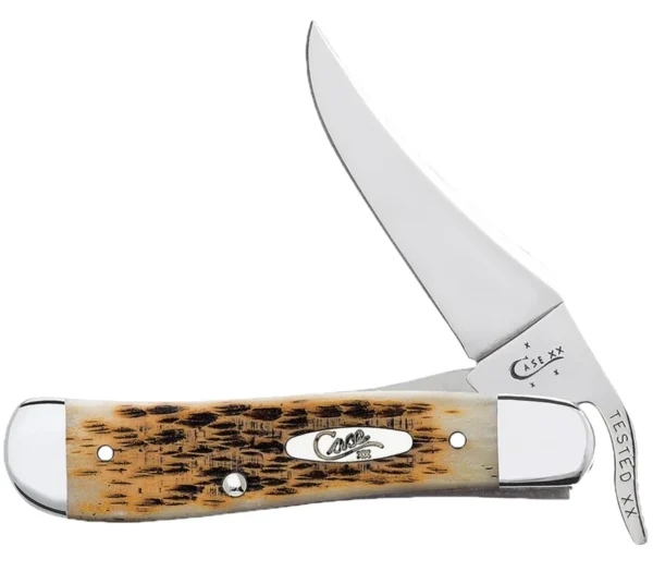 Case 0260 6 RussLock  2.70" Folding RussLock Clip Plain Mirror Polished Tru-Sharp SS Blade/Peach Seed Jigged Amber Bone Handle