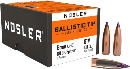 NOSLER BULLETS 6MM .243 - 80GR BALLISTIC TIP 100CT - Image 2